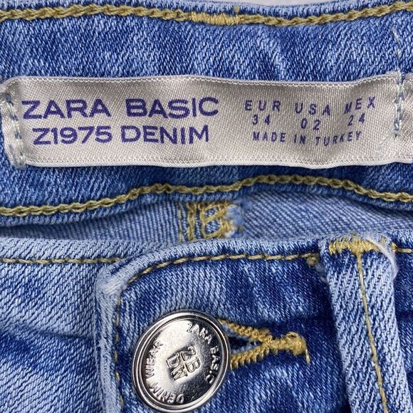 Zara Basic Denim Skinny Frayed Jeans W White & Red Stripe down Sides 2 - Picture 6 of 9